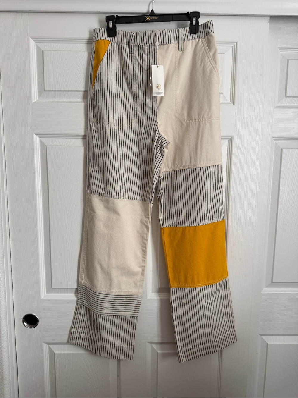 NWT Tory Burch Patchwork Stripe & Mustard Women’s Luna Pants - Extra LONG